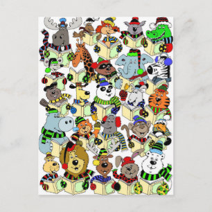 Animals singing Christmas carols Feestdagenkaart