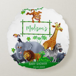 Animals Wild Een Oerwoud groen safari kinder baby Rond Kussen