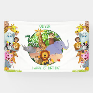 Animals Wild One Oerwoud groene safari voor kinder Spandoek