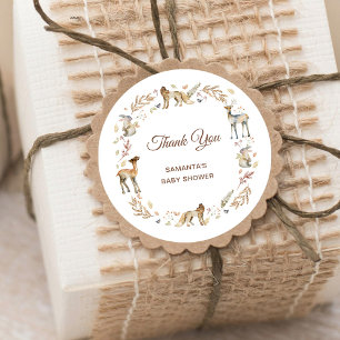 Animals Woodland Baby shower Bedankt Ronde Sticker