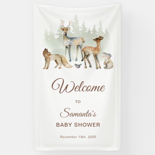 Animals Woodland Baby shower Welkom Spandoek (Verticaal)