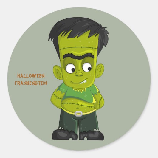 Animated Halloween Frankenstein Ronde Sticker (Voorkant)