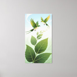 Animated patterns of leaves and birds canvas afdruk