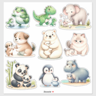 Animaux adorables Kawaii : Stickers bébé et mère