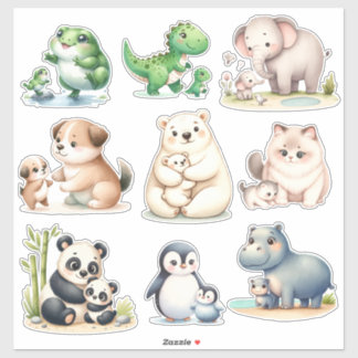 Animaux adorables Kawaii : Stickers bébé et mère