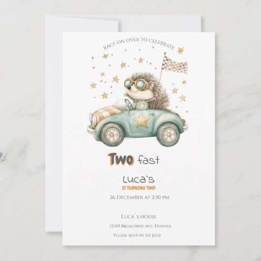 Animaux amusants Voitures de course 2e Invitation  (Devant)