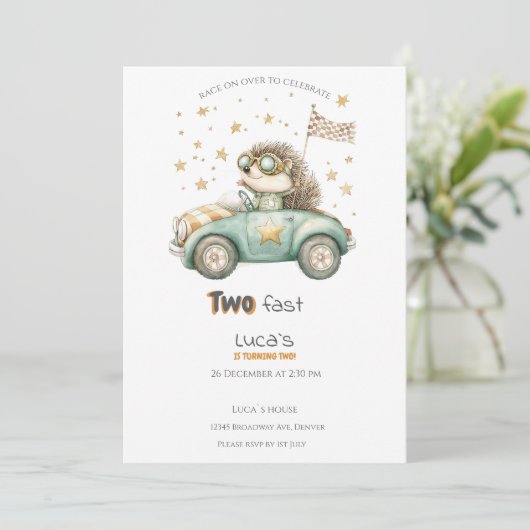 Animaux amusants Voitures de course 2e Invitation  (Debout devant)