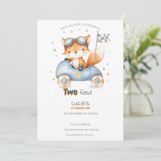 Animaux amusants Voitures de course 2e Invitation  (Debout devant)