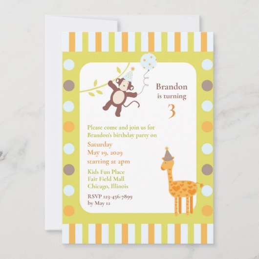 Animaux Anniversaire Fête Appartement Invitation (Devant)