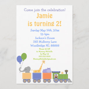 Animaux aux invitations d'un anniversaire de train