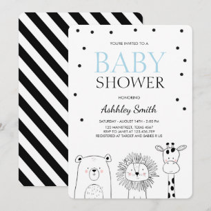 Animaux Baby shower invitation Zoo Safari bleu mod