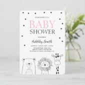 Animaux Baby shower invitation Zoo Safari rose mod (Debout devant)