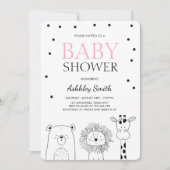 Animaux Baby shower invitation Zoo Safari rose mod (Devant)