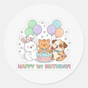 animaux bébés 1er anniversaire autocollant