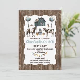 Animaux bleus rustiques Invitation de fête d'anniv