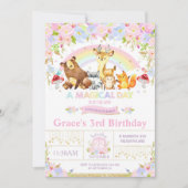 Animaux boisés floraux Invitation de fête d'annive (Devant)