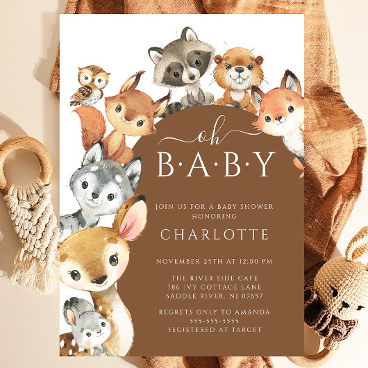 Animaux boisés modernes Invitation Baby shower