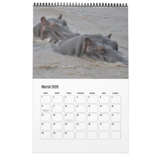 Animaux Calendrier 20XX (Mar 2026)