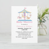 Animaux Carousel Baby Girl Douche Invitation (Debout devant)
