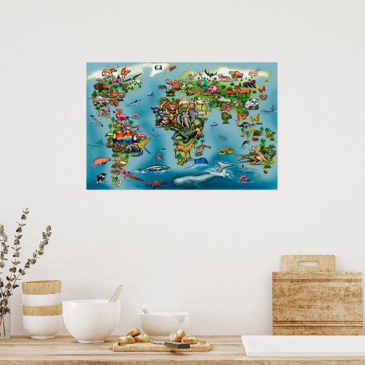 Animaux Carte du monde énorme Poster (Cuisine)