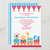 Animaux Circus Train Invitations Anniversaires (Devant / Derrière)