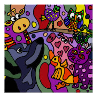 Animaux colorés amusants Poster d'art Abstrait