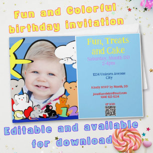 Animaux colorés Invitation Carte Anniversaire