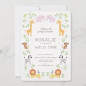 Animaux d'arche de Noah Invitation rose d'annivers (Devant)