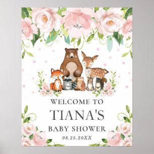 Animaux de bois Baby shower floral Affiche de bien