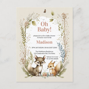 Animaux de bois Baby shower Invitation fille
