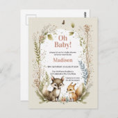 Animaux de bois Baby shower Invitation fille (Devant / Derrière)