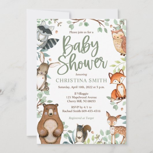 Animaux de bois Baby Shower Invitations (Devant)