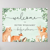 Animaux de bois Baby shower vert Affiche de bienve (Devant)