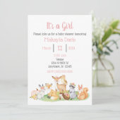 Animaux de bois bébé fille douche Invitation (Debout devant)