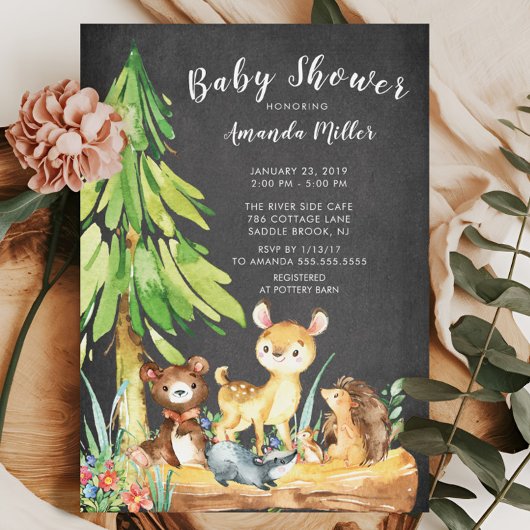 Animaux de bois doux Invitation Baby shower