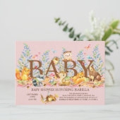 Animaux de bois Filles Baby shower Invitation (Debout devant)