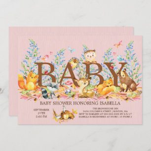 Animaux de bois Filles Baby shower Invitation