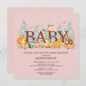 Animaux de bois Filles Baby shower Invitation (Devant / Derrière)