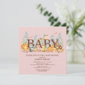 Animaux de bois Filles Baby shower Invitation (Debout devant)