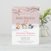 Animaux de bois Invitation Baby shower fille (Debout devant)