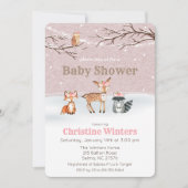Animaux de bois Invitation Baby shower fille (Devant)