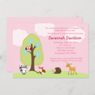Animaux de bois Invitation Baby shower fille