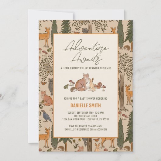 Animaux de bois Invitations Baby showers pour garç (Devant)