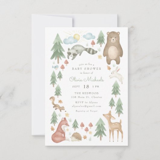 Animaux de bois mignons Invitation Baby shower (Devant)