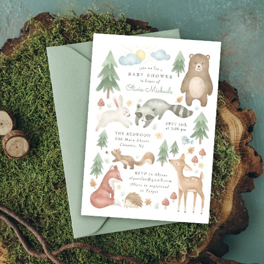 Animaux de bois mignons Invitation Baby shower