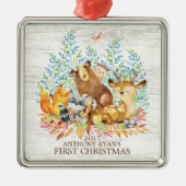 Animaux de bois Premier ornement de Noël du bébé (Devant)