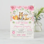 Animaux de bois rose Floral Baby shower Invitation (Debout devant)