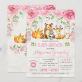 Animaux de bois rose Floral Baby shower Invitation (Devant / Derrière)