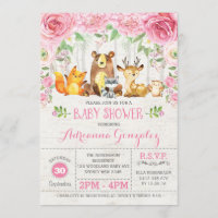 Animaux de bois rose Floral Baby shower Invitation