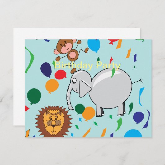 Animaux de cirque Invitation d'anniversaire (Devant / Derrière)